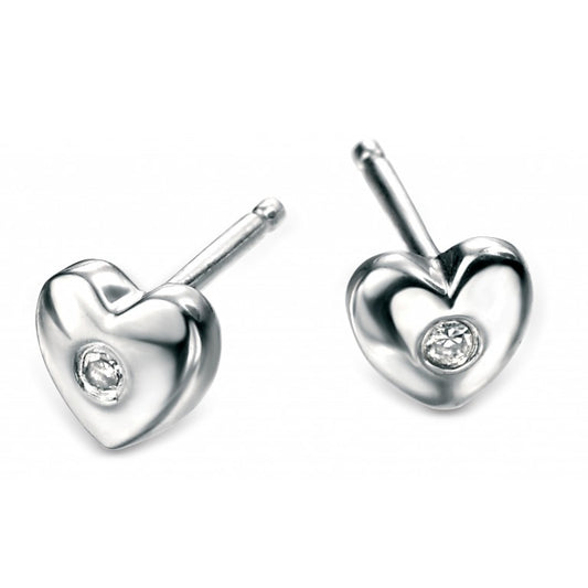 D For Diamond Silver And Diamond Heart Stud Earrings