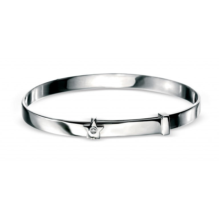 D For Diamond Silver And Diamond Star Baby Bangle