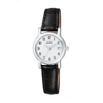 Citizen Women's White Dial Black Leather Strap Eco-Drive Watch