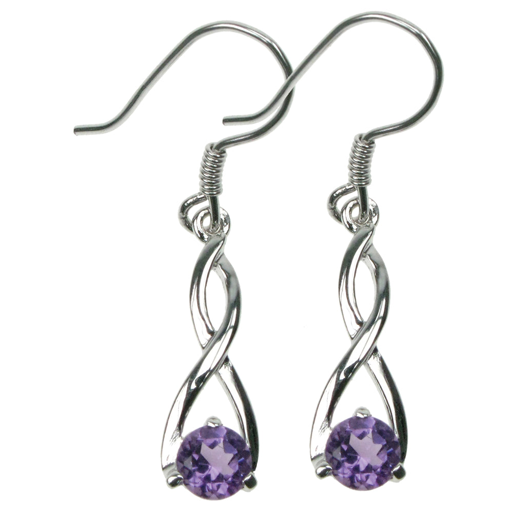 Silver And Amethyst Twist Drop Earrings