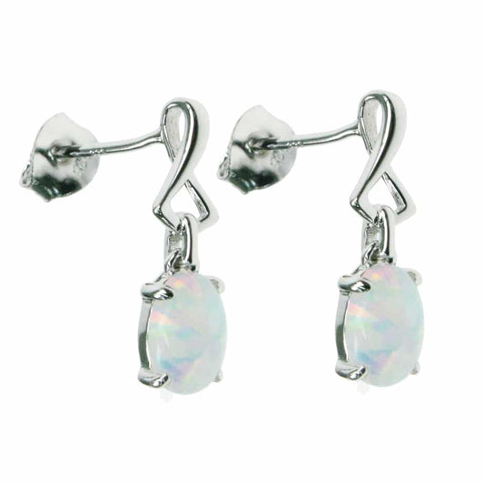 Silver And Opalique oval Small Drop Earrings