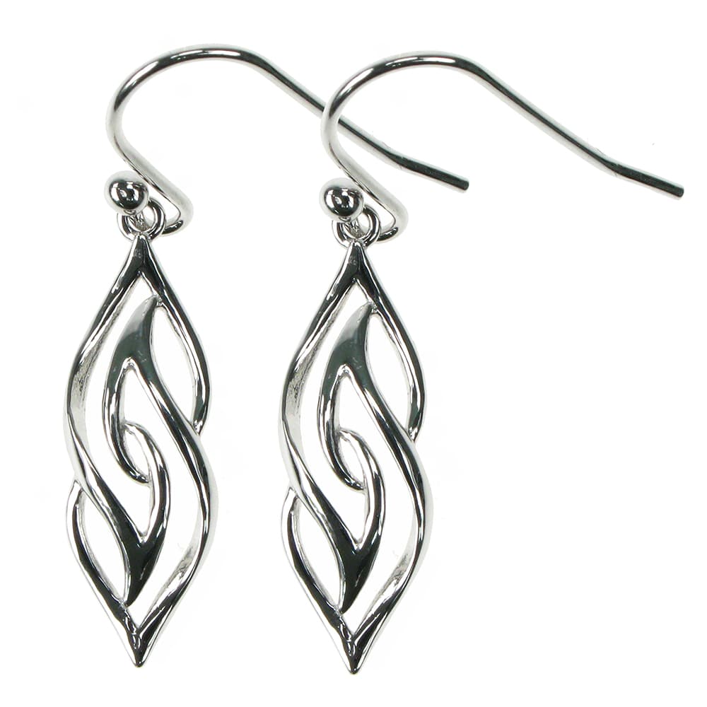 silver flame style drop earrings