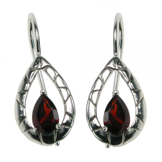 Silver And Garnet Teardrop Open Drop Earrings