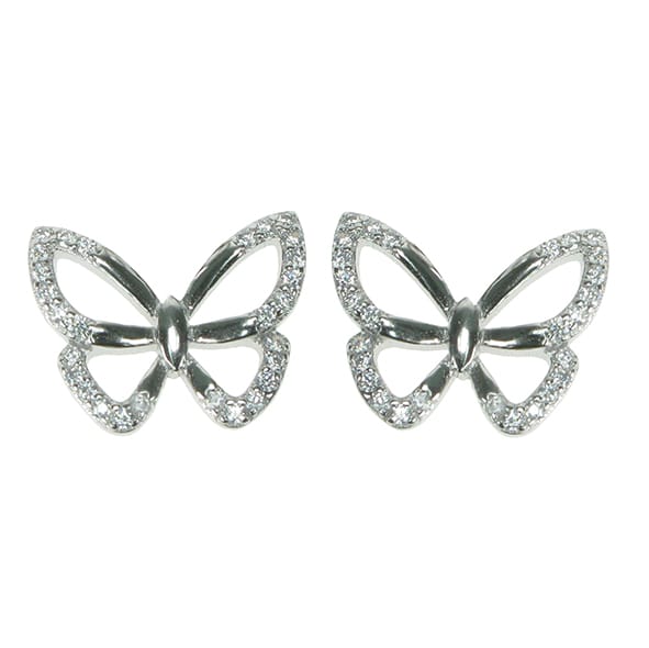 Silver and Cubic Zirconia butterfly stud earrings