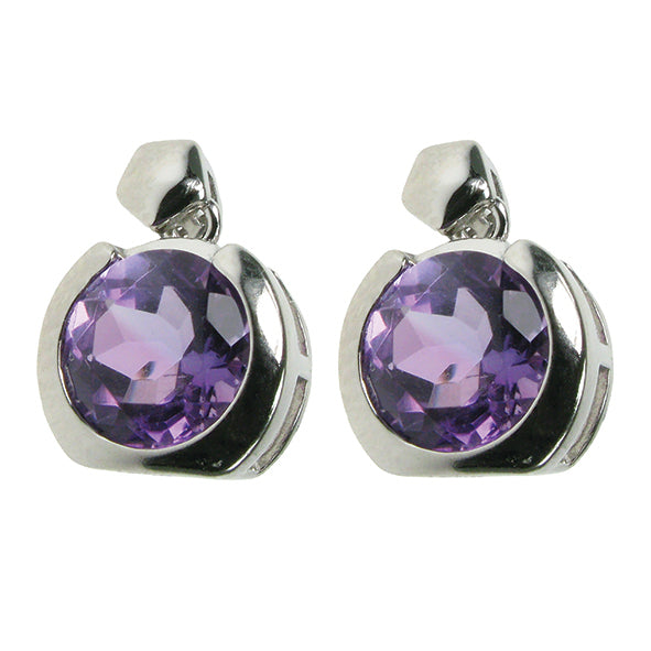 silver and amethyst round stud earrings