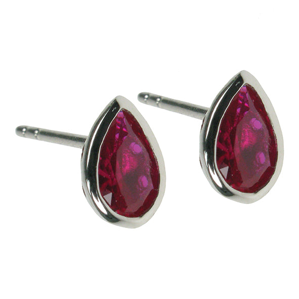 silver and Created Ruby pear stud earrings