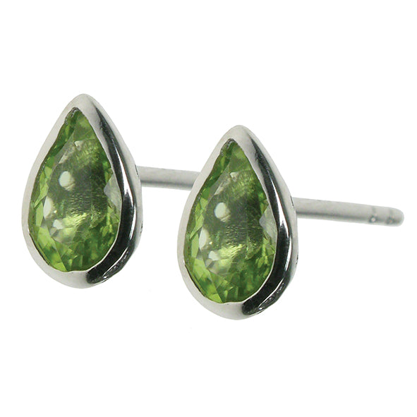 silver and Peridot teardrop stud earrings