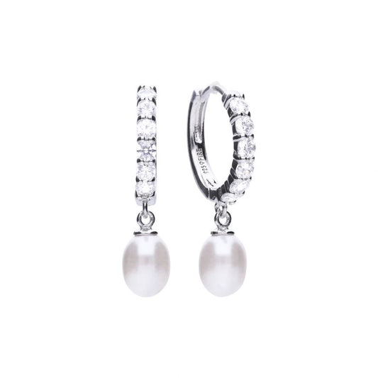 Diamonfire Silver And Cubic Zirconia with pearl charms hoop earrings