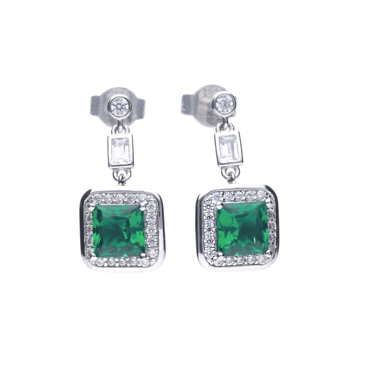 Diamonfire silver with green and white cubic zirconias cluster drop earrings