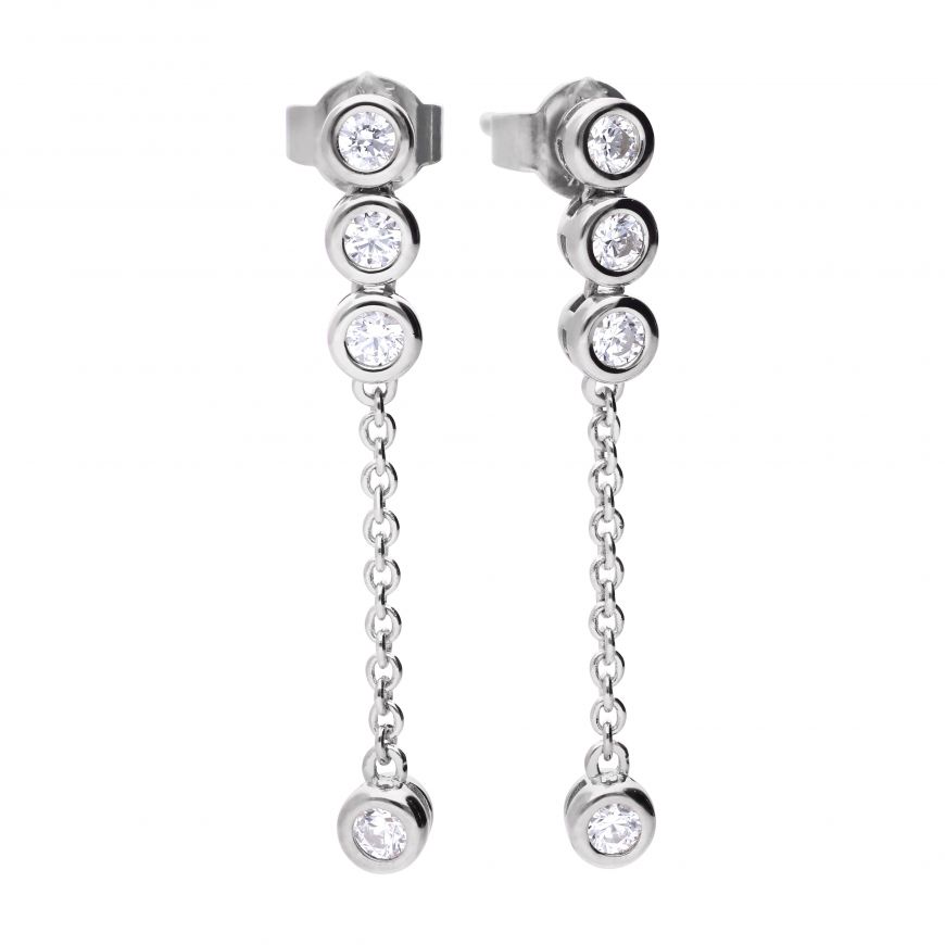 Diamonfire Silver And Cubic zirconia Rubover Drop Earrings