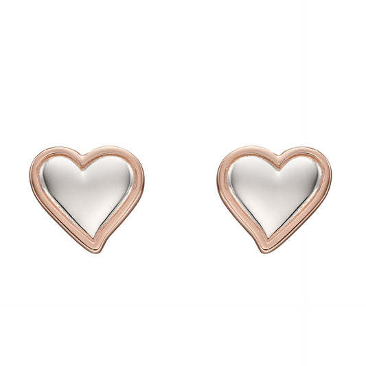 Silver and Rose Gold plated Detail Heart Shaped Stud Earrings