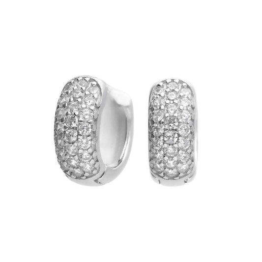 Silver And Cubic Zirconia Small Pave Huggie Earrings