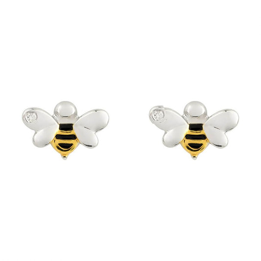 D For Diamond Silver And Gold detail With Diamond Bee Stud Earrings