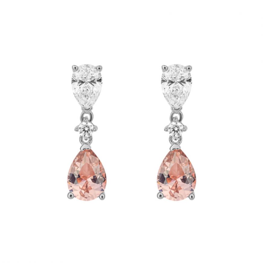 Diamonfire Silver with pink and white Cubic Zirconia Teardrop Drop Earrings