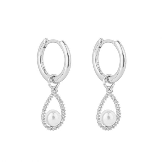 Diamonfire Silver, Cubic Zirconia and shell pearl Teardrop charm Hoop Earrings