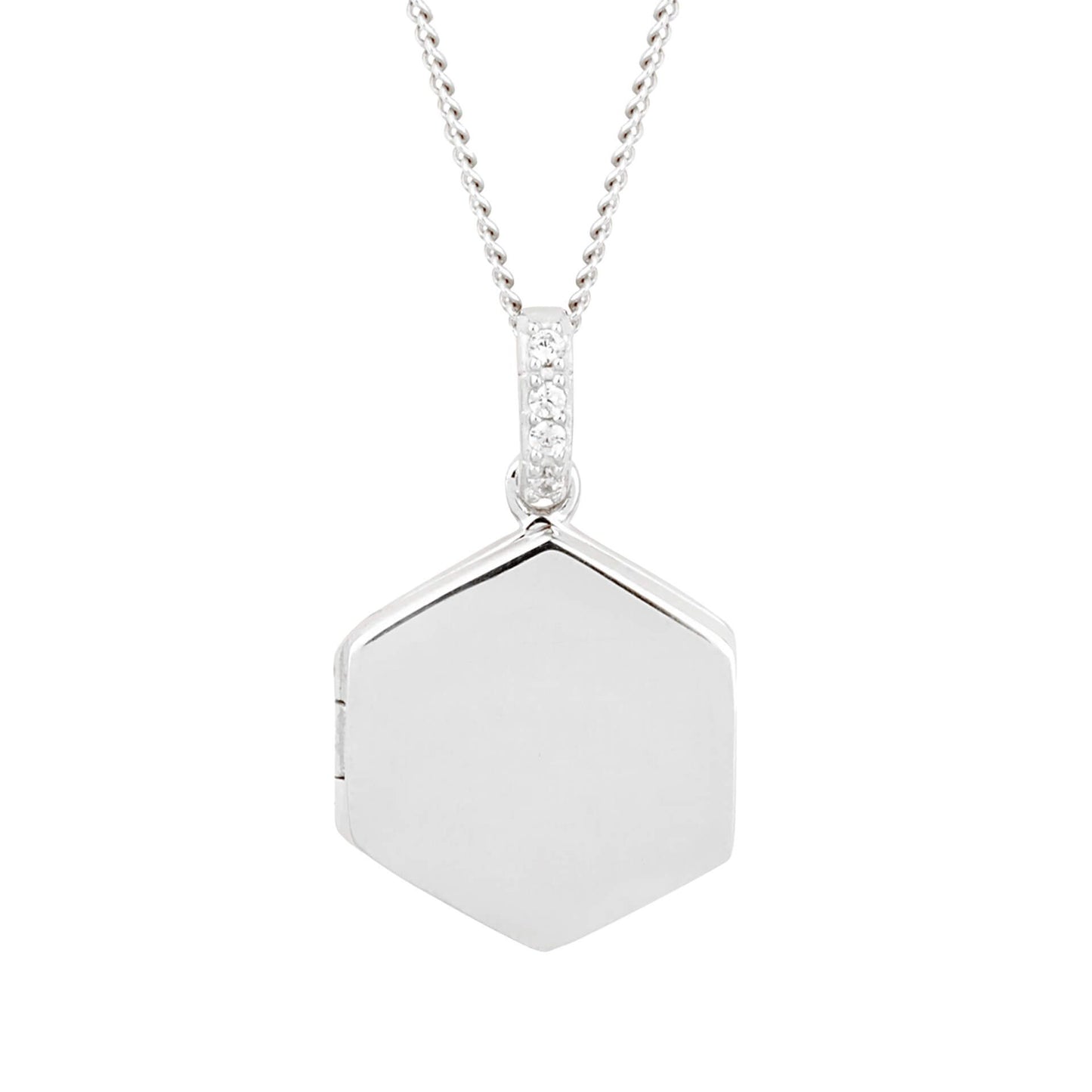 silver and Cubic Zirconia hexagonal Locket