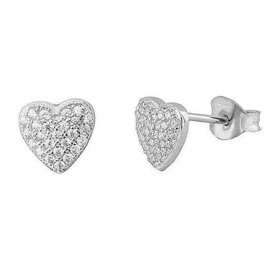 Silver And Cubic Zirconia Heart Stud Earrings