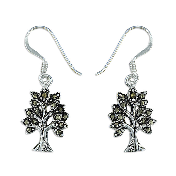 Silver Marcasite Tree of Life Earrings