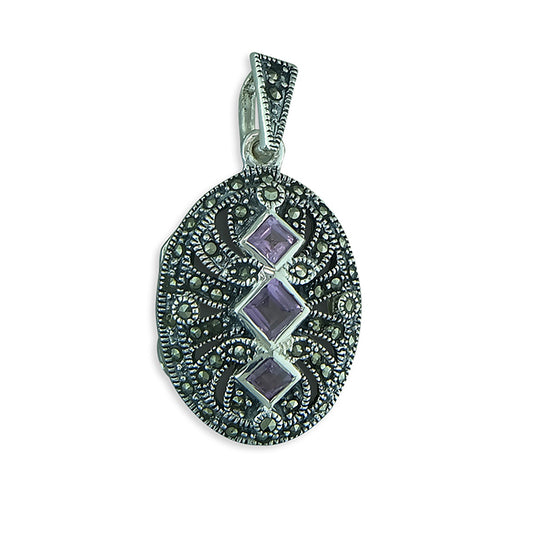 Silver and Amethyst Marcasite Locket