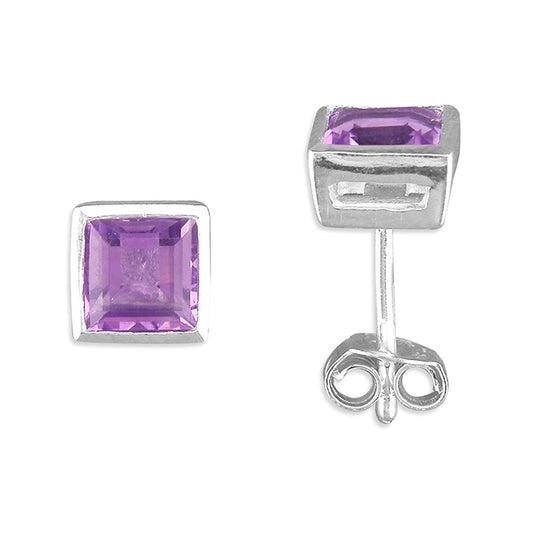 Silver and Amethyst Stud Earrings