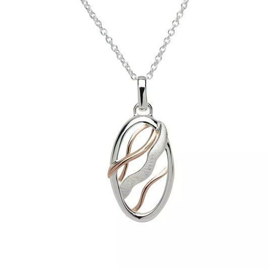 Silver and rose gold detail oval pendant