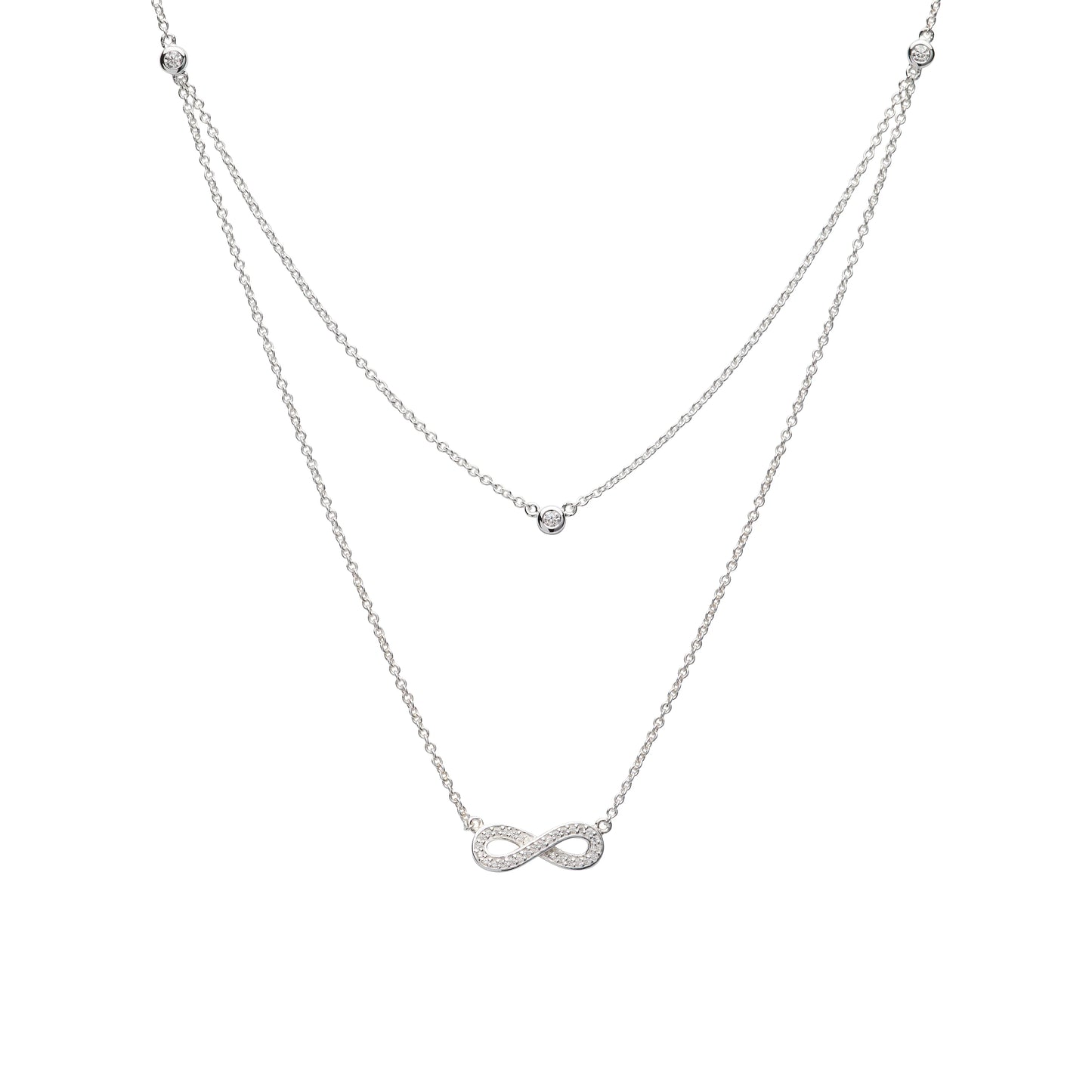 Silver and cubic zirconia  infinity style double necklet