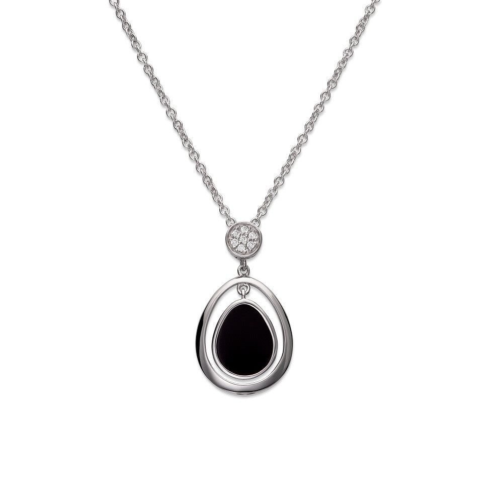 Silver, Black Onyx and Cubic Zirconia teardrop pendant