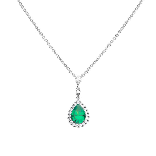 Diamonfire silver with green and white cubic zirconia teardrop cluster pendant