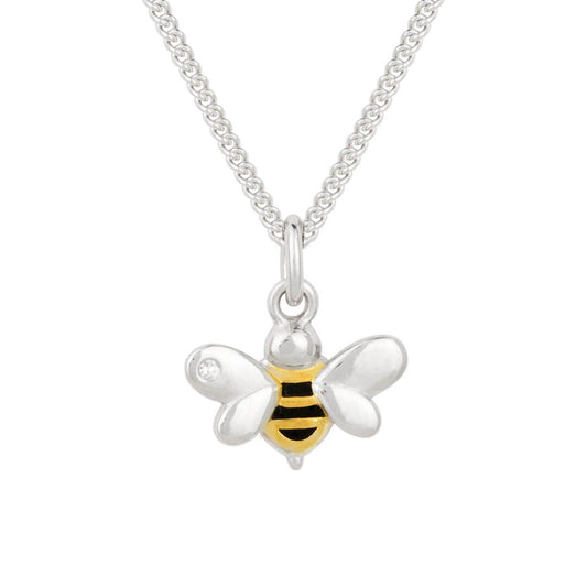 D For Diamond Silver And gold detail With Diamond Bee Pendant