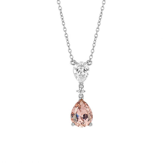 Diamonfire Silver with Pink And White Cubic Zirconia teardrop Pendant