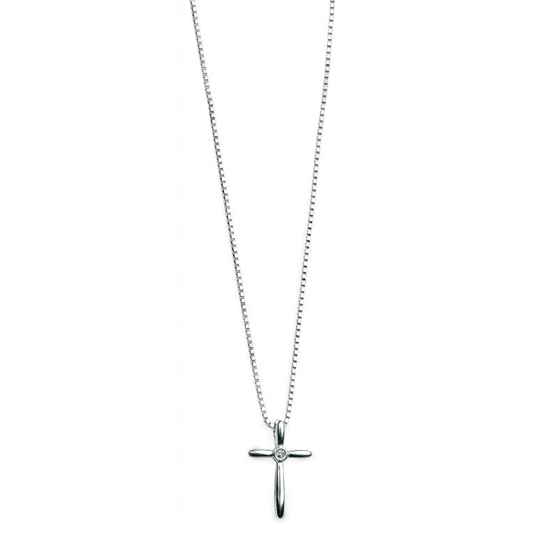 D For Diamond Silver And Diamond Cross Pendant