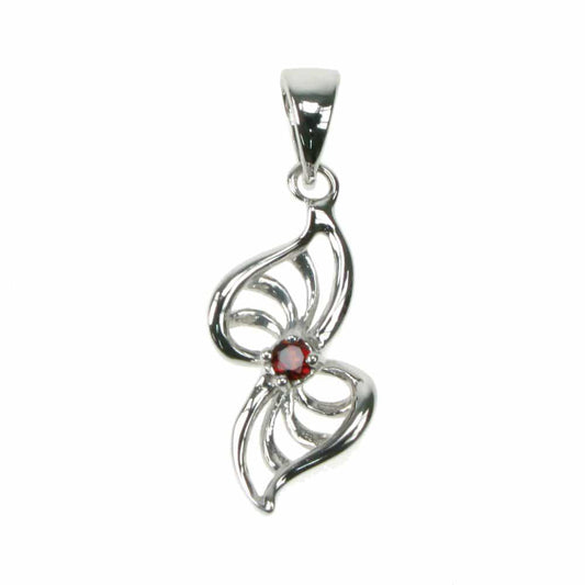 Silver And Garnet Bow Pendant