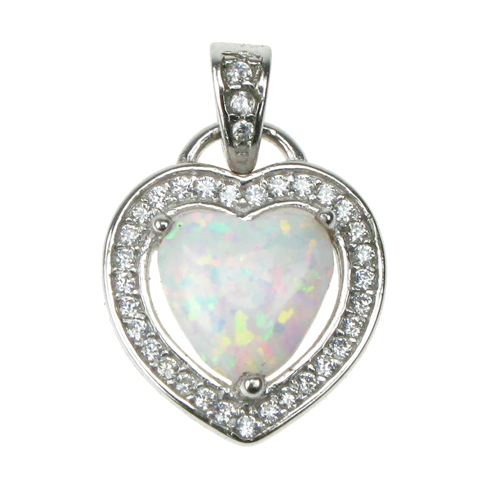 Silver, Opalique and Cubic Zirconia heart pendant