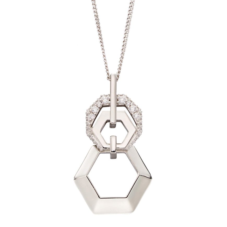 Silver And Cubic Zirconia Hexagonal linked Pendant