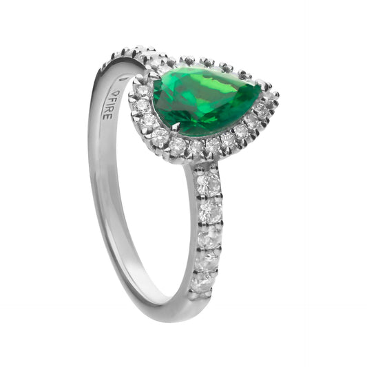 Diamonfire silver with green and white cubic zirconia teardrop ring