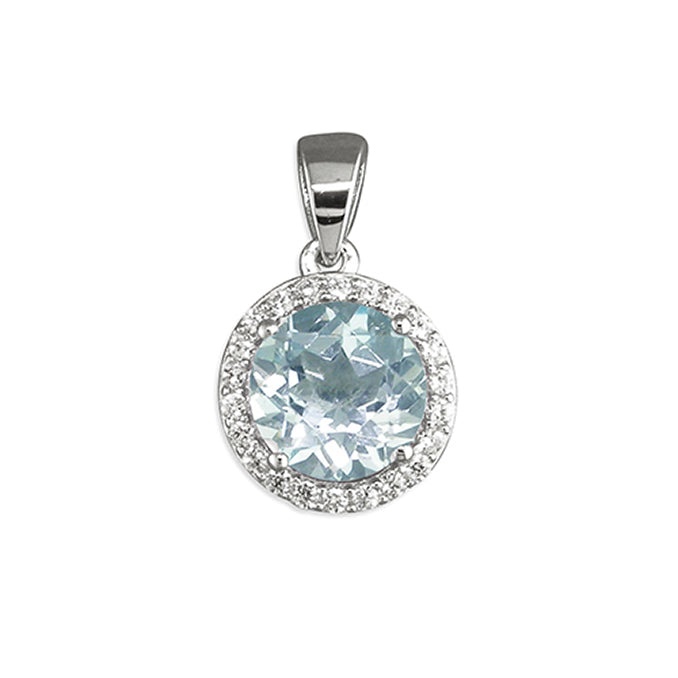 Silver Blue Topaz and Cubic Zirconia round pendant