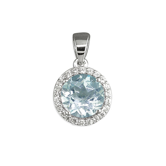 Silver Blue Topaz and Cubic Zirconia round pendant