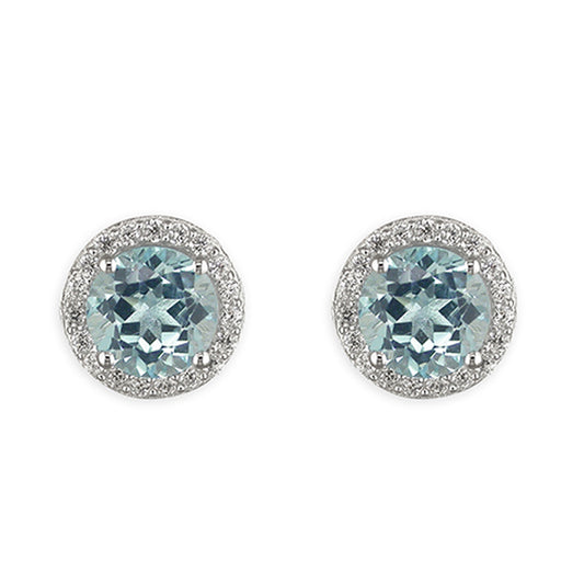 Silver, Blue Topaz and Cubic Zirconia Stud Earrings