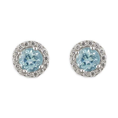 Silver Blue Topaz and Cubic Ziroconia Stud Earrings