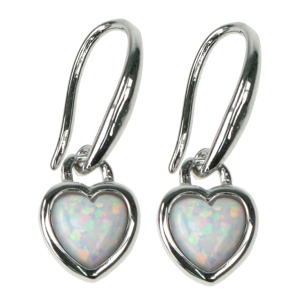 Silver and Opalique Heart Drop Earrings