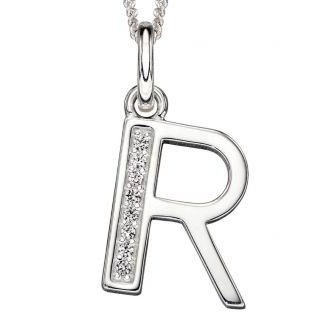 Silver and Cubic Zirconia Initial Pendant (R)