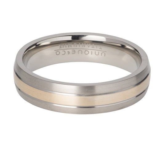 Gents titanium & yellow gold detail ring