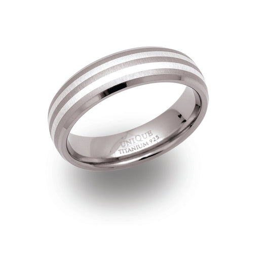 Gents titanium and silver ring