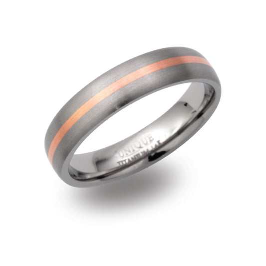 Gents titanium & 14CT rose gold ring