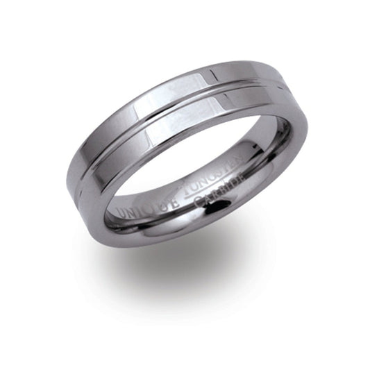 Gents tungsten ring with centre line detail