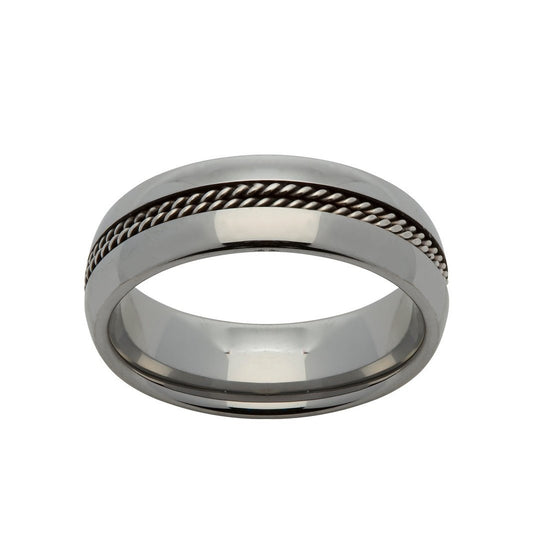 Gents tungsten ring with wire detail