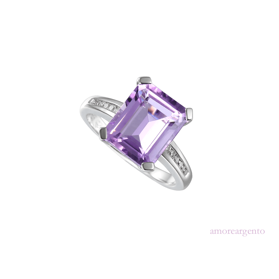 Silver, Amethyst & Cubic Zirconia ring