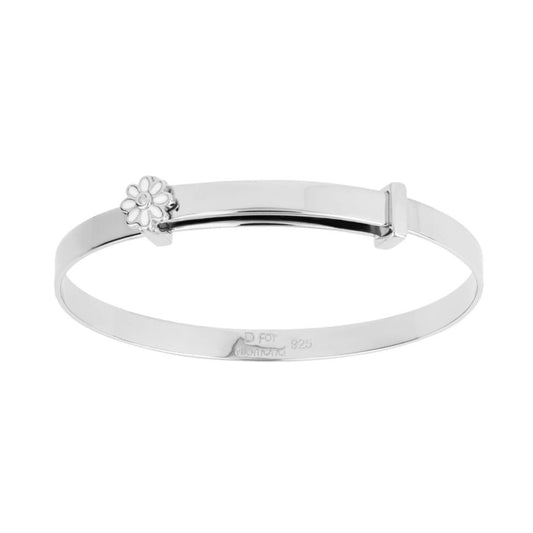 D For Diamond Silver And Enamel With Diamond Flower Baby Bangle