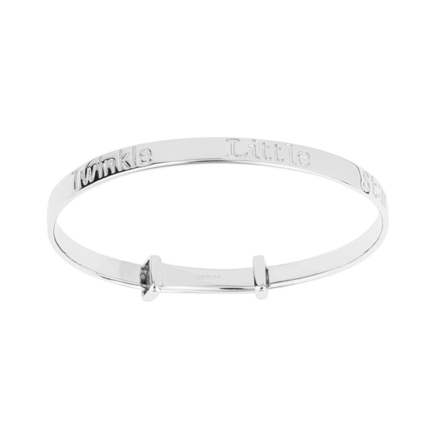 D For Diamond Silver And Diamond Star Design Baby Bangle