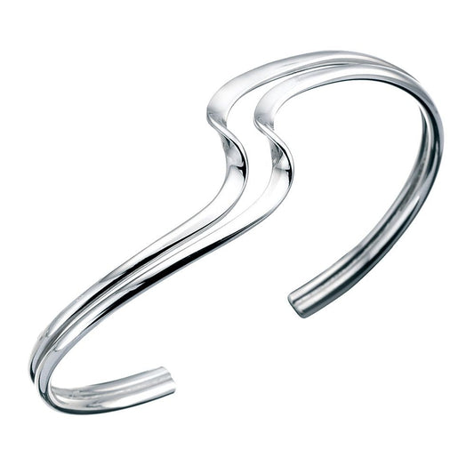 Silver double wave torque bangle